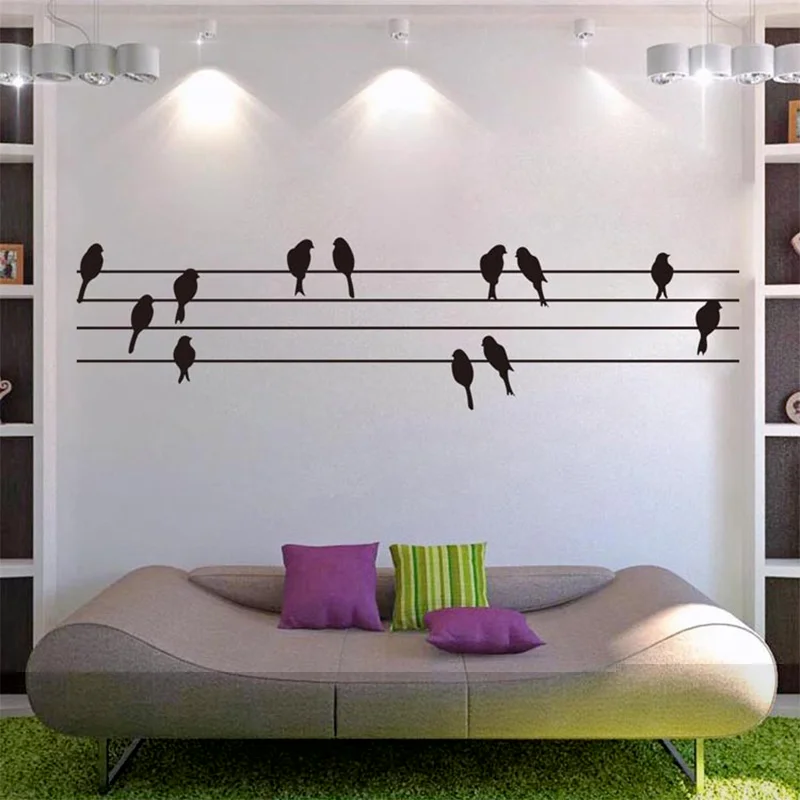 Large Bird On Wire Removable Wall Art Sticker Vinyl Decal Mural Home Decor 100x26CM