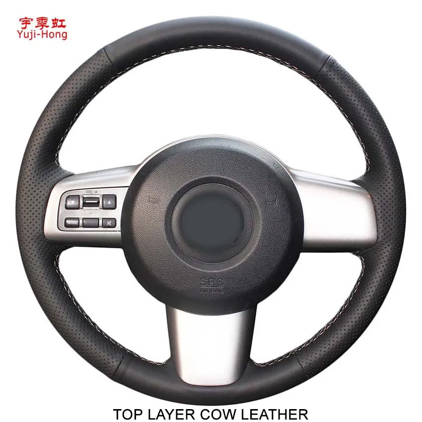 Yuji-Hong Top Layer Genuine Cow Leather Car Steering Wheel Covers Case for Mazda 2 2009-2012 Hand-stitched Steeing Cover