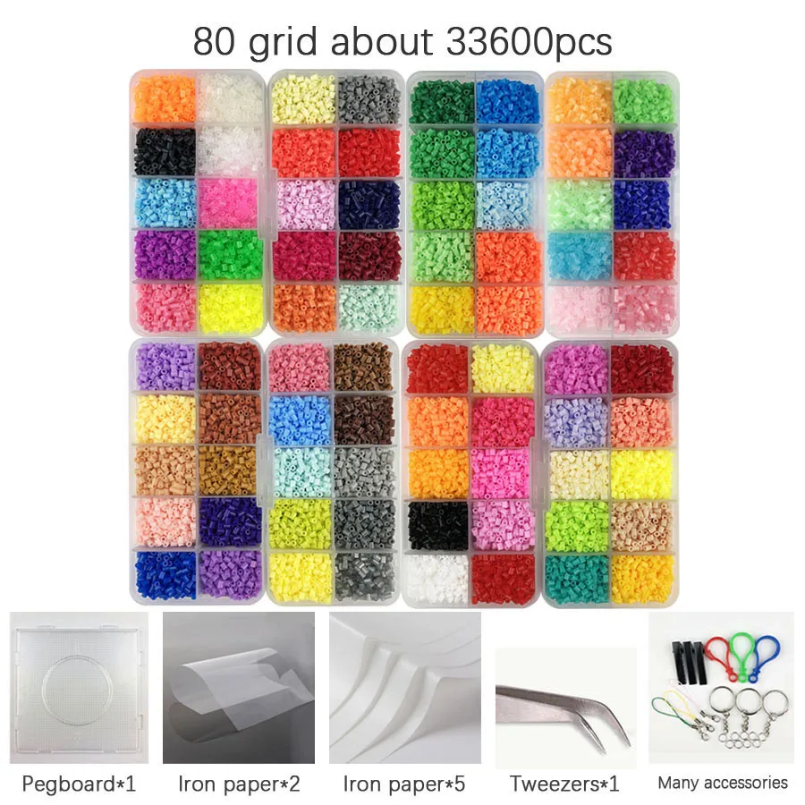 Mini kits de cuentas Hama 2,6 para niños, plantilla de herramientas, juguete educativo Perler fusible, rompecabezas de cuentas 3D, 20-80 colores