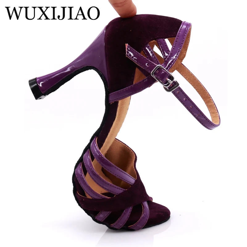 WUXIJIAO Dance Shoes Latin Woman PU+ suede Salsa Dancing Shoes Glitter Professional Dance Shoes Ballroom Soft shoes