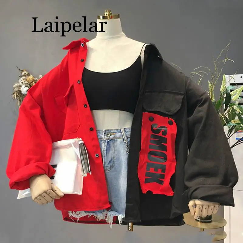 

Laipelar Oversize Patchwork Jacket Women Autumn New Arrival Outwear Coat Hip Hop Streetwear Loose BF Style Jackets