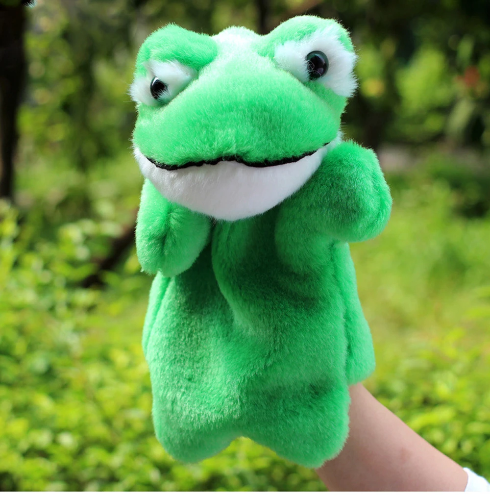 Mainan boneka tangan katak hijau mata besar anak-anak boneka tangan mewah