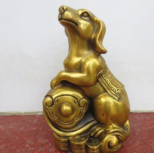 

China collection Seiko carving brass wealth dog crafts statue