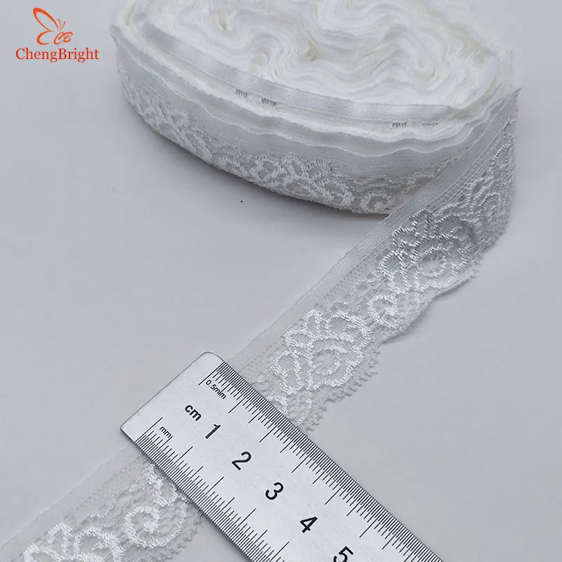 ChengBright New 10 Yards High Quality Stretch Elastic Lace Ribbon White Ribbon Lace Trimmings for Sewing African Lace Fabric DIY