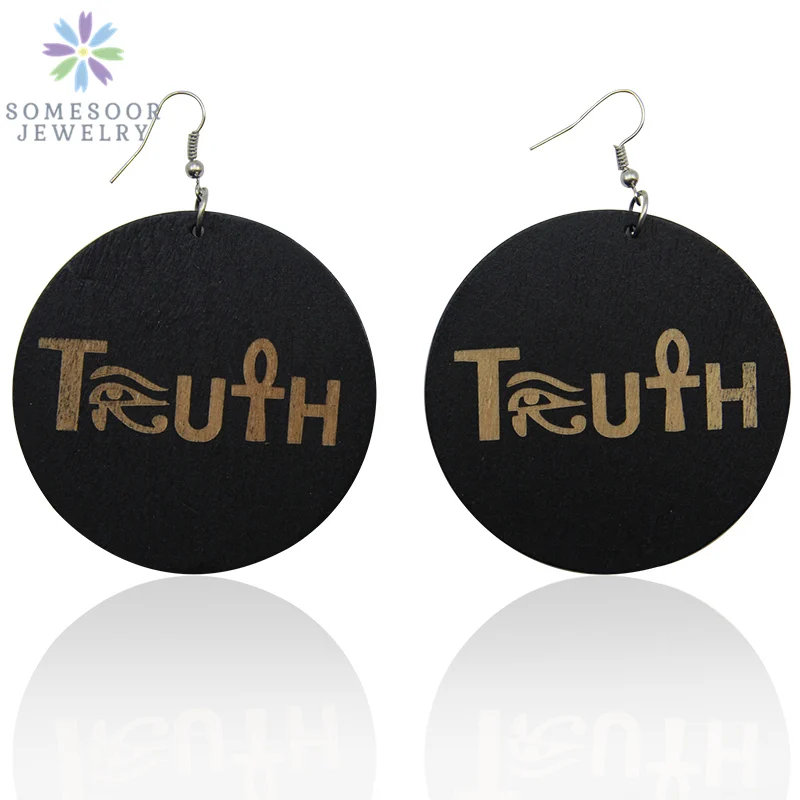 SOMESOOR Engraving African Ethnic Wood Earrings 2019 Afrocentric Ankh Cross Black Truth Design Handmade Jewelry For Women Gift