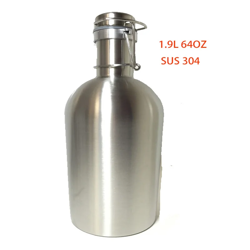 home brew 2L 64 Oz food grade 304 stainless steel beer bottle, Swing Top Beer Growler, home brewery growler wholesale product