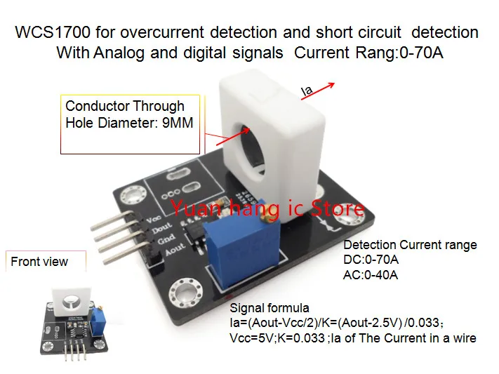 WCS1700 for overcurrent detection and short circuit detection With Analog and digital signals Current Rang:0-70A 0.033V/1A