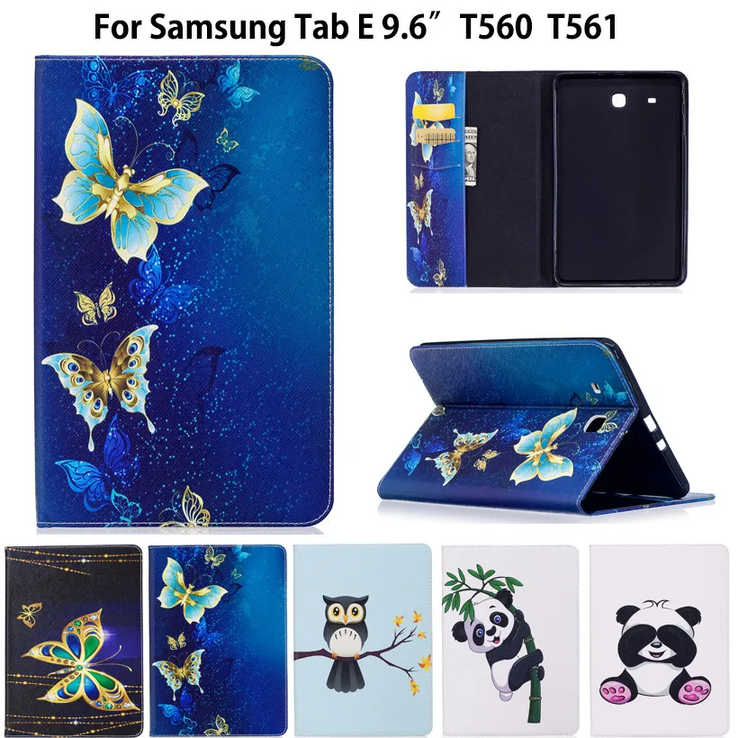 Fashion Animal Flip PU Leather sFor Samsung Galaxy Tab E 9.6 Case For Samsung Galaxy Tab E T560 SM-T560 T561 Smart Cover Cases