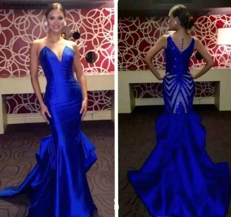 South African Black Girls Prom Dress Cheap Royal Blue Mermaid Holidays Graduation Wear Evening Party Gown Custom Made Plus Size