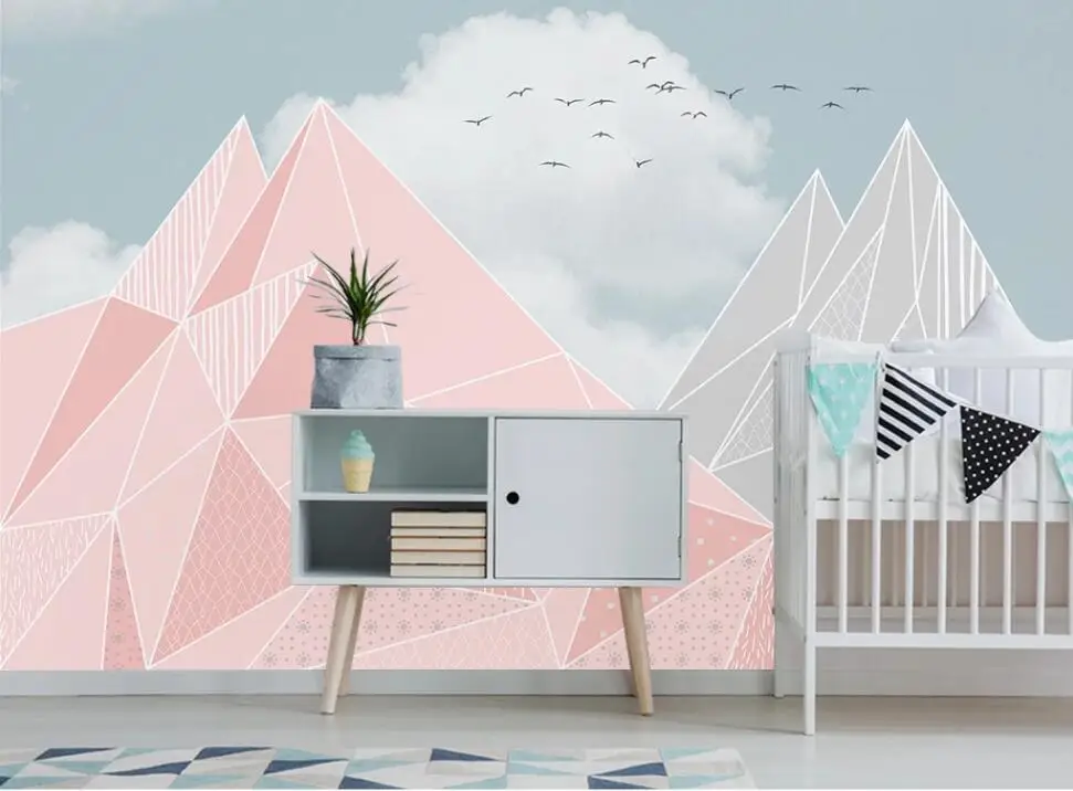 Custom wallpaper mural Nordic pink small fresh geometric children's bedroom background wallpaper