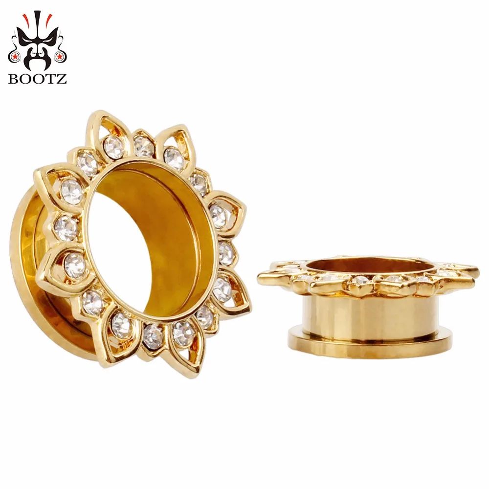 KUBOOZ Fashion Stainelss Steel Lotus zatyczki do uszu tunele Piercing biżuteria do ciała wskaźniki biżuteria do ciała 2 sztuk