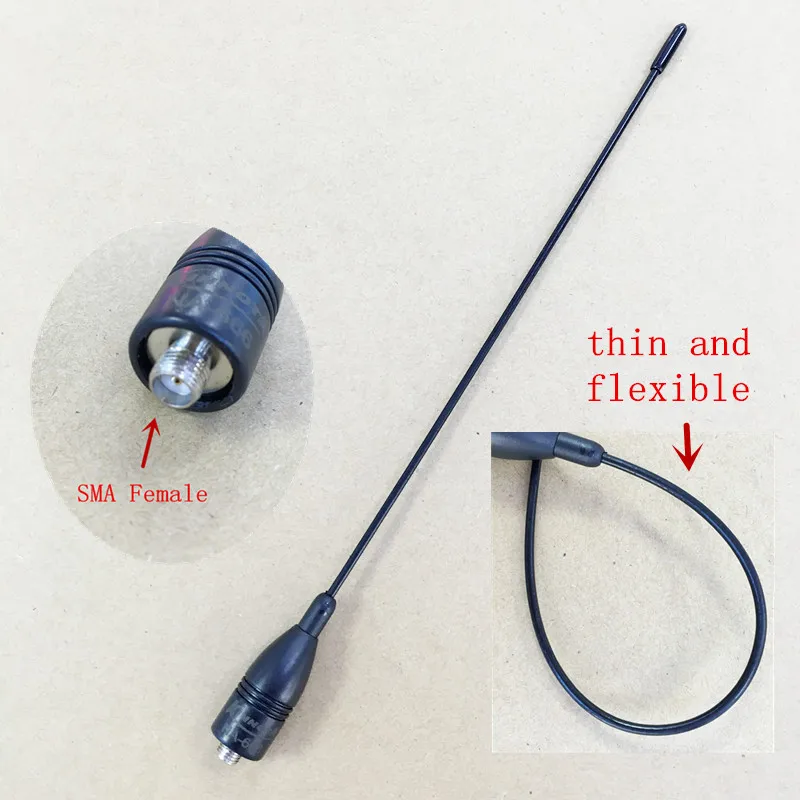 NA666 SMA Female UHF VHF Dual Band  thin and flexible antenna for kenwood baofeng  puxing quansheng etc walkie talkie