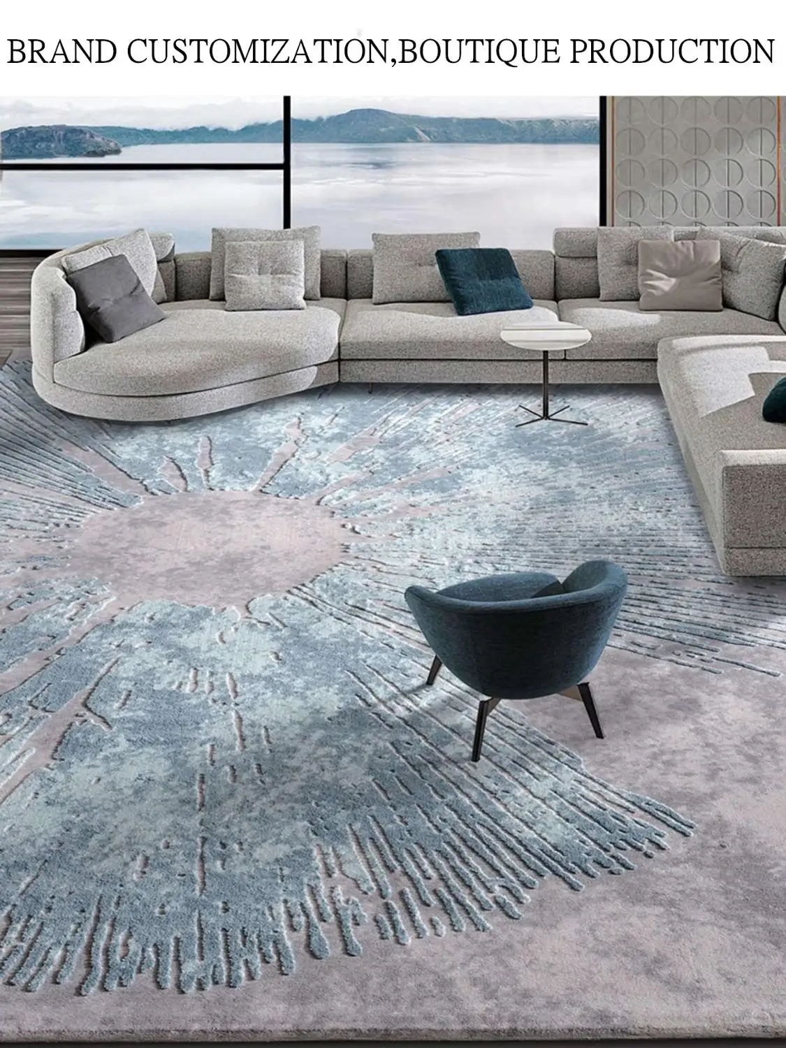 Nordic Style Blue Sun Thicken Acrylic HandTufted Carpet, Luxury Thick Carpet, Customized OK