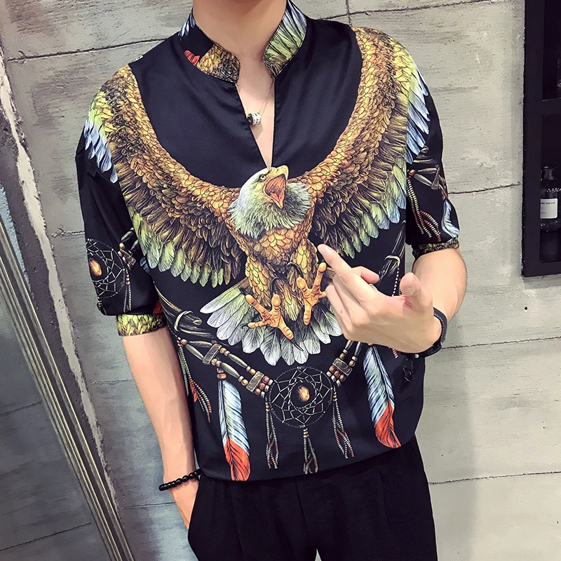 Supzoom 2022 New Arrival Top Fashion Summer Thin Male Sleeve Printing Leisure Three Quarter Mandarin Collar Casual Men Shirts