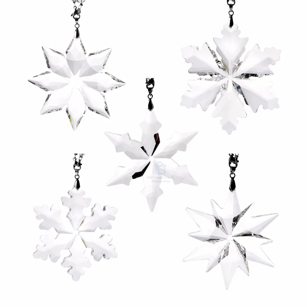 Top Quality 5 Kinds Christmas Snowflake Hanging Glass Pendants Crystal Suncatcher Prism Chandelier Parts Ornament Party Decor