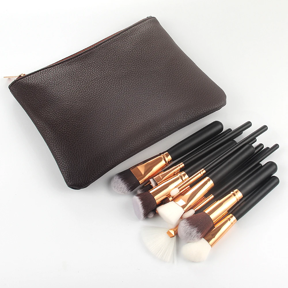 Pro 15pcs Makeup Brushes Set Powder Foundation Eyeshadow Make Up Brushes Cosmetics Soft Synthetic Hair with Leather Case