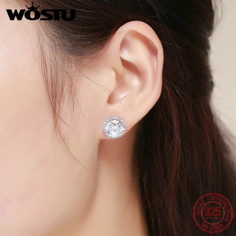 WOSTU 925 Sterling Silver 4 Carat Round Cut CZ Stud Earrings for Women Halo Bridal Bridesmaid Wedding Jewelry Gift CQE358