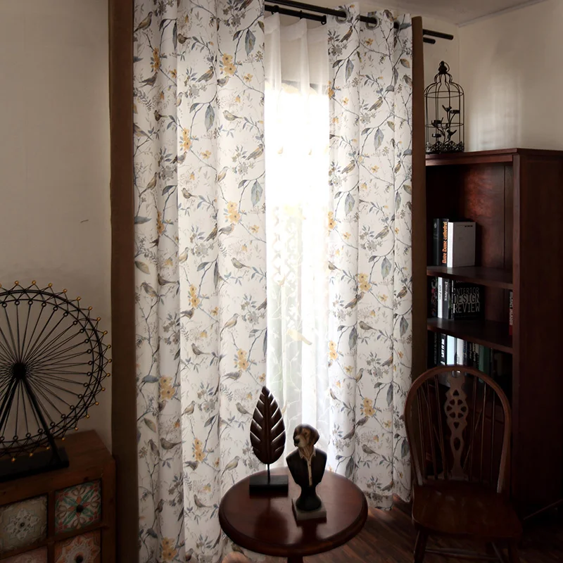 

Custom curtains classical countryside bird tree Simple cotton bedroom window livingroom cloth blackout curtain tulle yarn M376