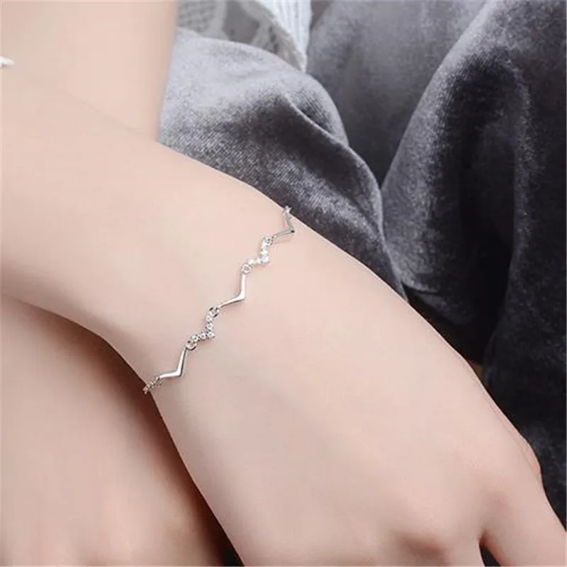 

LUKENI Latest 925 Sterling Silver Female Anklets Bracelets Jewelry Charm Crystal Zircon Stones Women Bracelets Lady Lovers Gift