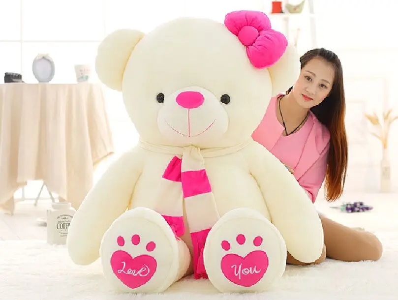 

fillings toy love you bear plush toy huge 180cm white teddy Bear,pink scarf bear doll hugging pillow birthday gift b1077