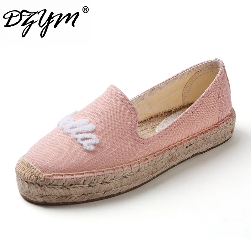 DZYM  Summer Italian Embroider Bella Ciao Sewing Canvas Espadrilles Women Flats Fishermen Shoes Hemp Moccasins Flax Loafers