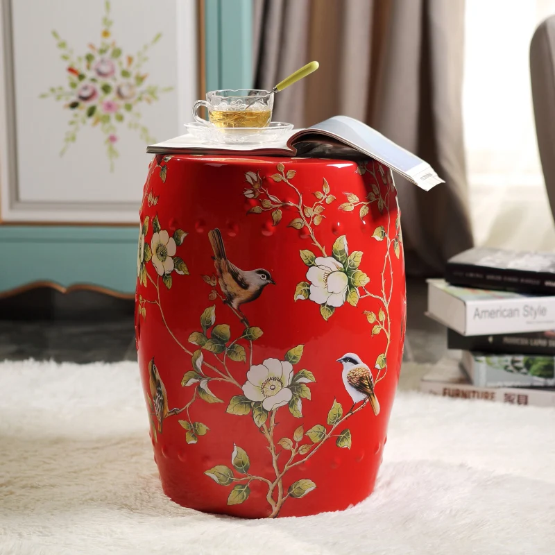 New Chinese Living Room Ceramic Drum stool flower and bird bathroom porcelain ceramic stool