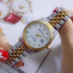 Fashion 2018 REGINALD Quartz Watch Men Woman Lovers Luxury Gold Fluted Bezel Diamond Dial Full Stainless Steel Luminous Clock