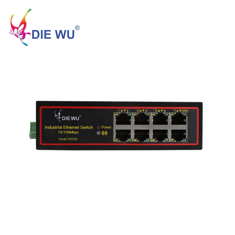 DIEWU 8 Ports Industrial Ethernet Switch 10/100Mbps Network Switch DIN Rail Type Network Lan adapter VLAN Signal Strengthen