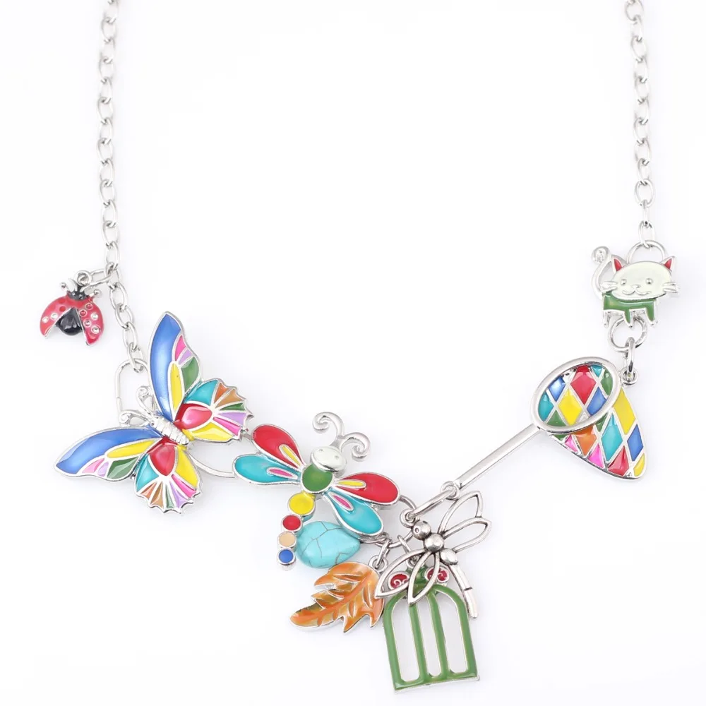 

Newei Statement Necklace ButterflyEnamel Alloy Long Chain Pendants 2016 New Jewelry For Women Charm Collares Accessories