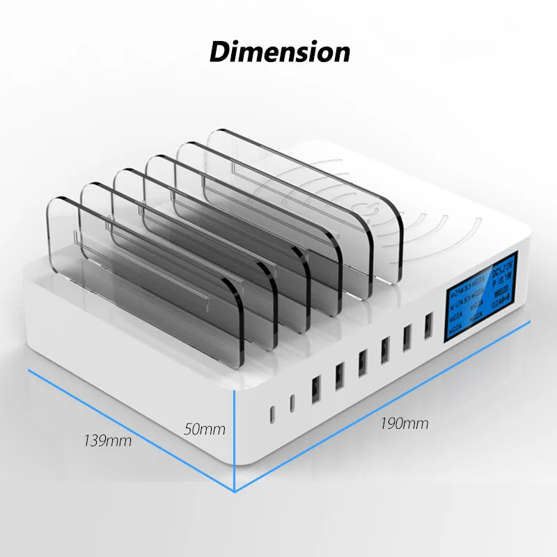 

Qi Wireless Charger + Universal 8 USB LED Charger Port Smart Dock Station 2 Type C Power Adapter Socket For Mobile Phone Tablet