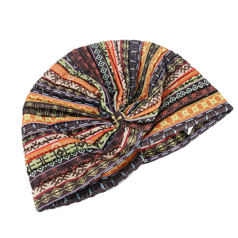 Neue Frauen Drucken Blume Knoten Krebs Rüschen Chemo Hut Beanie schal Turban Kopf Wrap Gestrickte Kappe Haarausfall Zubehör – Detail 8