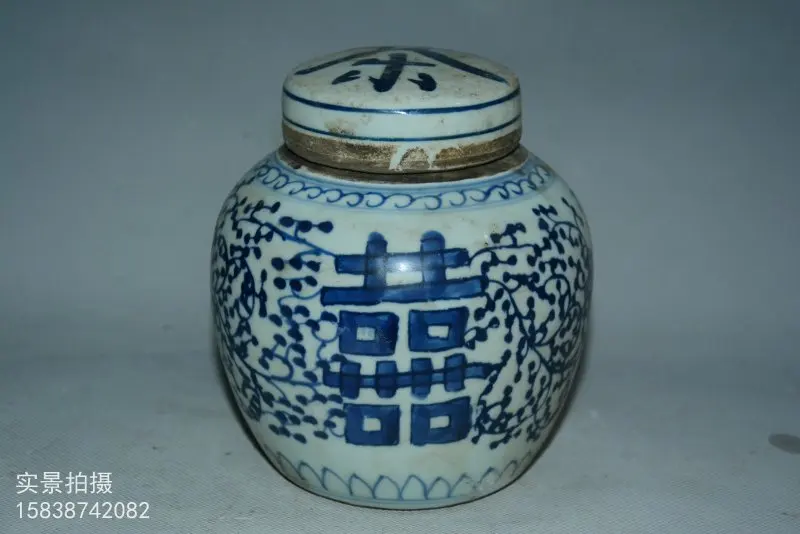 

antique QingDynasty porcelain jar,Blue&White pot,Cha,Hand-painted crafts,Decoration,collection & adornment,Free shipping