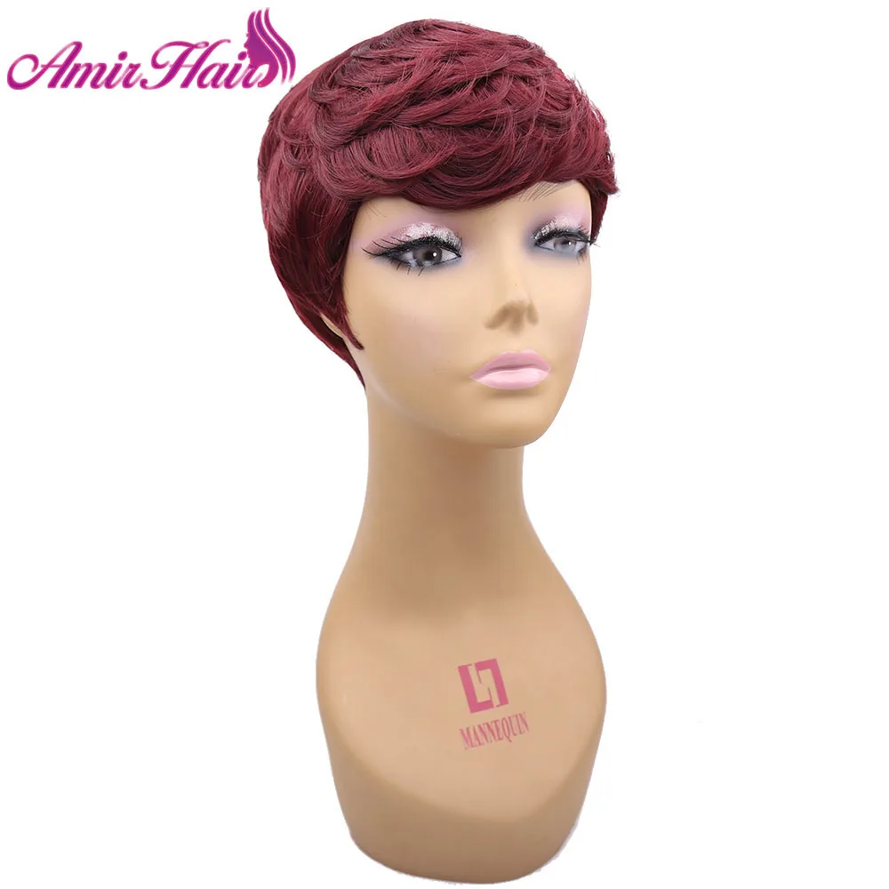 Amir Synthetic Short Wigs for American Women Black hair Wig red Cosplay Short Curly Hair Wig Drawstring with combs inside