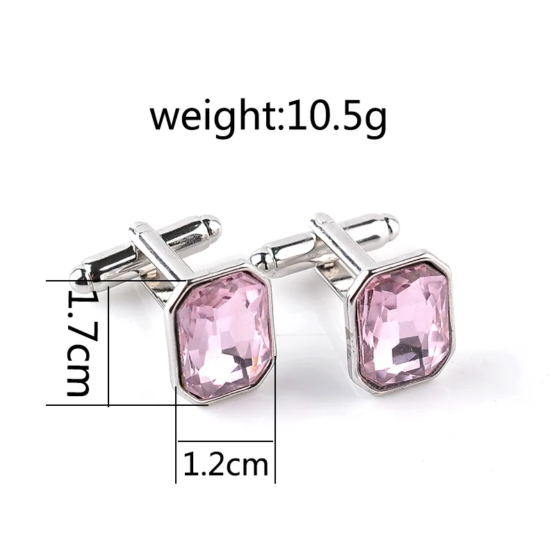 Big Pink Crystal Shirt Oblong Cufflinks Men Women Silver Buttons Casual Cuff Links Gift For Boyfriend Party Dress