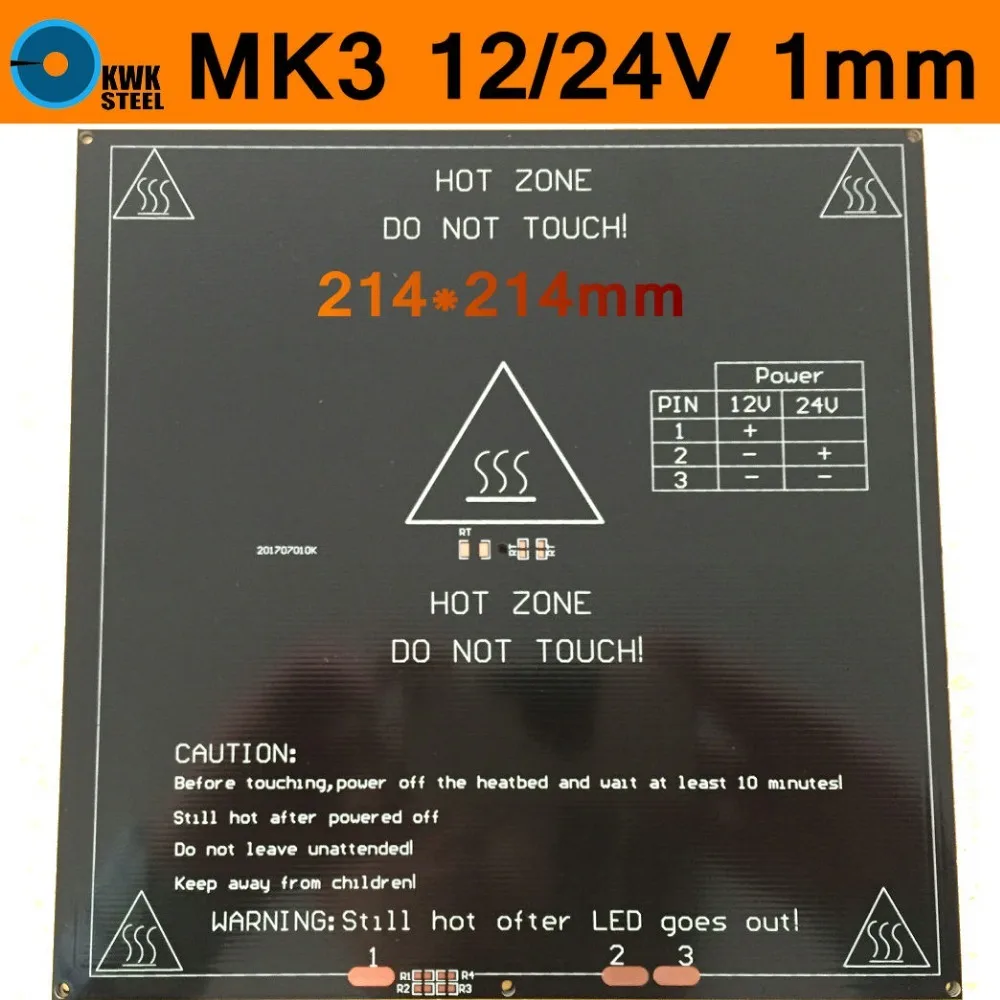 MK3 Heated Bed 12V 24V Dual Power Heatbed Aluminum Plate HotBed MK2B Updated 3D Printer Parts RepRap 214*214mm 1mm Thick PCB RT