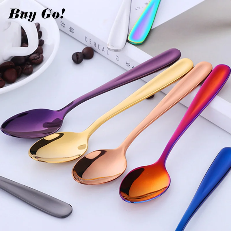 1PCS Colorful Tea Spoon Stainless Steel Cutlery Set Unique Rainbow Dessert Spoon Gold Tea Spoons Small Coffee Spoon Scoop