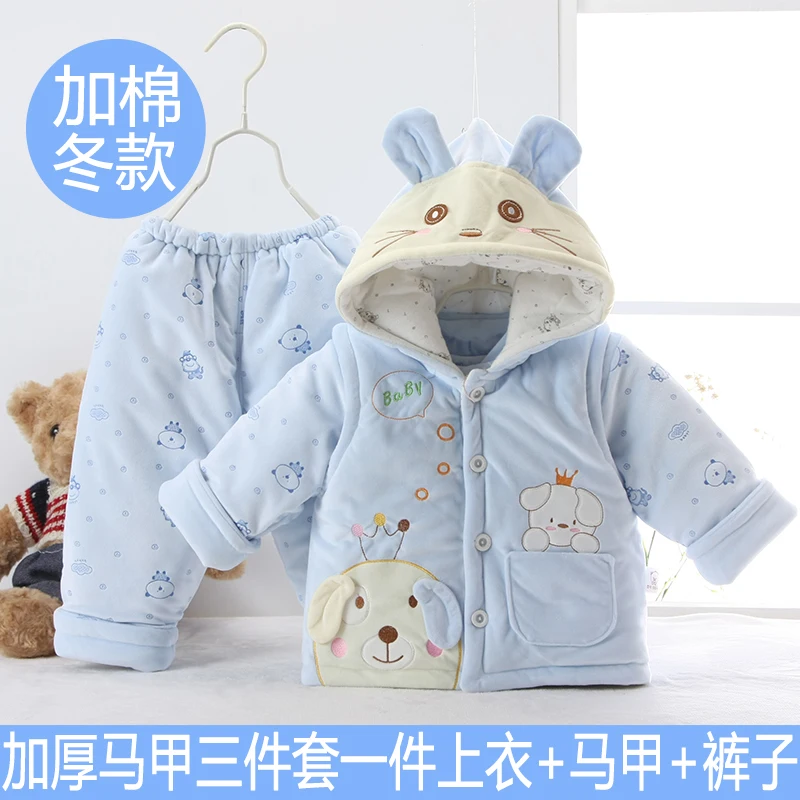 Baby Clothing 3 Pcs Set 2 Infant Kids Cartoon Cotton Padded Clothes Newborn Boys Girls Soft Velvet Vest Coat + Tops + Pants X284