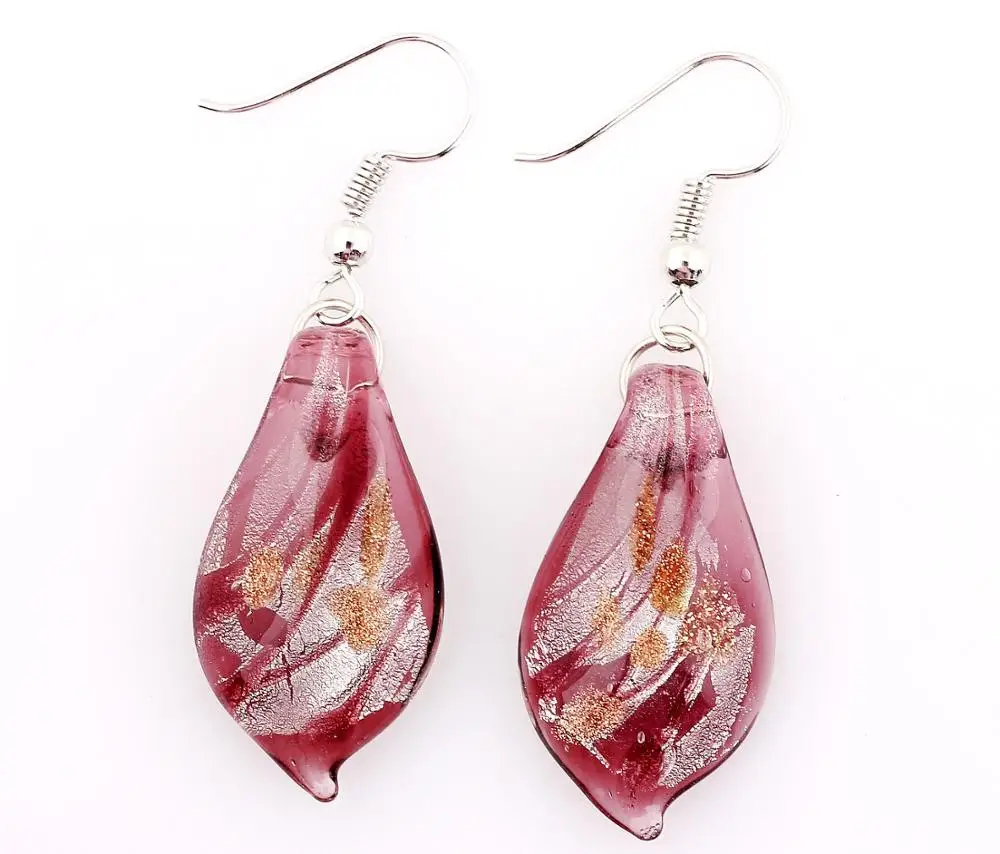 QianBei Colorful Leaf Murano Glass Hook Earrings Fashion Jewelry Charm Party Wedding Xmas Gift