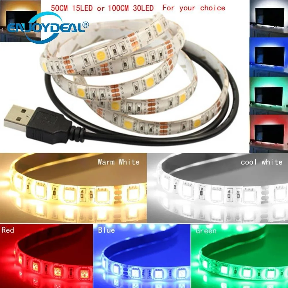 

USB Power 5V LED Strip Light 50CM 1M HDTV TV Background Bias Lamp SMD 5050 Home DIY Decor Strip Light