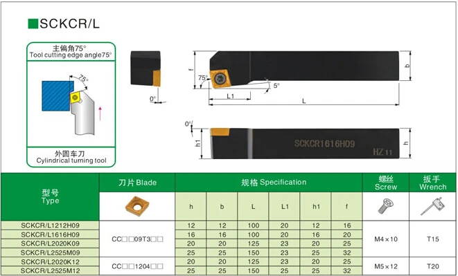 Angle 75 SCKCR1212H09 SCKCR1616H09 SCKCR2020K09 SCKCR2020K12 SCKCR2525M09 SCKCR2525M12  SCKCL the Right/Left Turning tools