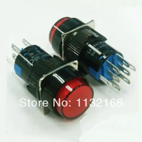 12VDC Pilot Light Lamp 16mm Red 2NO 2NC Terminal 8 Pin DPDT Maintained Latching Push Button Switch