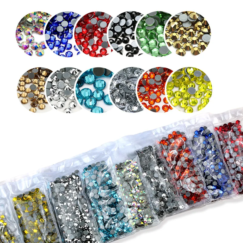 High Quality 1200Pcs/lot Hotfix Rhinestone SS6 SS10 SS16 SS20 SS30 Mix Size Iron on Crystals Glass Stones for clothes DIY