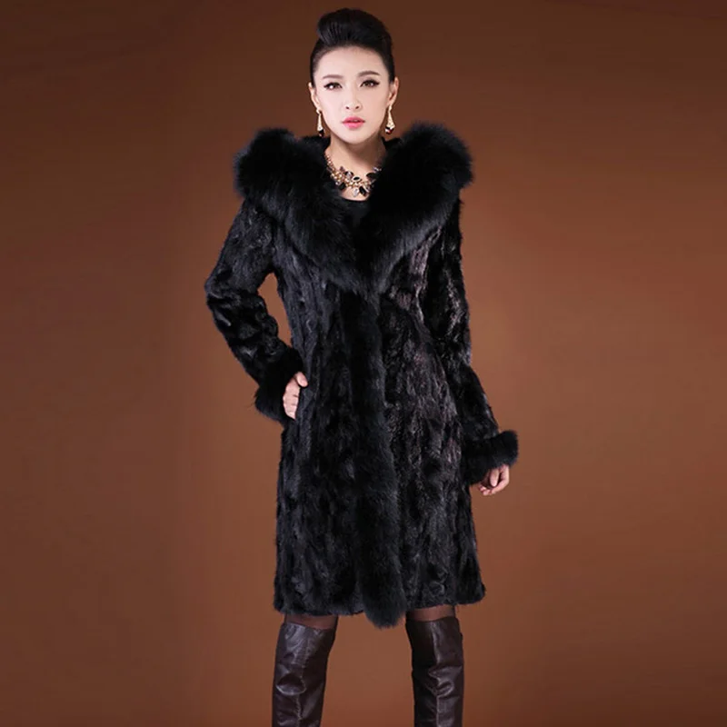 2017 S - 6XL Women Winter Hooded Fake Fur Coats Plus Size 5XL 4XL Vintage Artificial Black Faux Fox Fur Coat With Hood Big Size