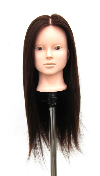 Free Shipping: Brown Long Hair Hairdressing Cutting Head Of Training Mannequin Head With Clamp, 4# Brown color 22 Inch