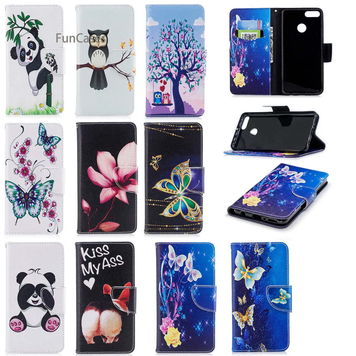 Bamboo Flip Phone Case sFor Capinha Huawei Y9 2018 Bracket Case Carcaso Flamingo Rhinestone Case For Huawei Ascend Y9 2018 Thin