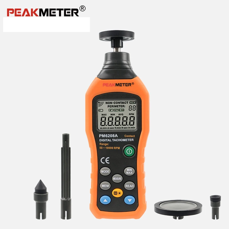 PEAKMETER PM6208A High pressional Contact Digital Tachometer Rpm Speed Meter 50~19999RPM Gauge MS6208A