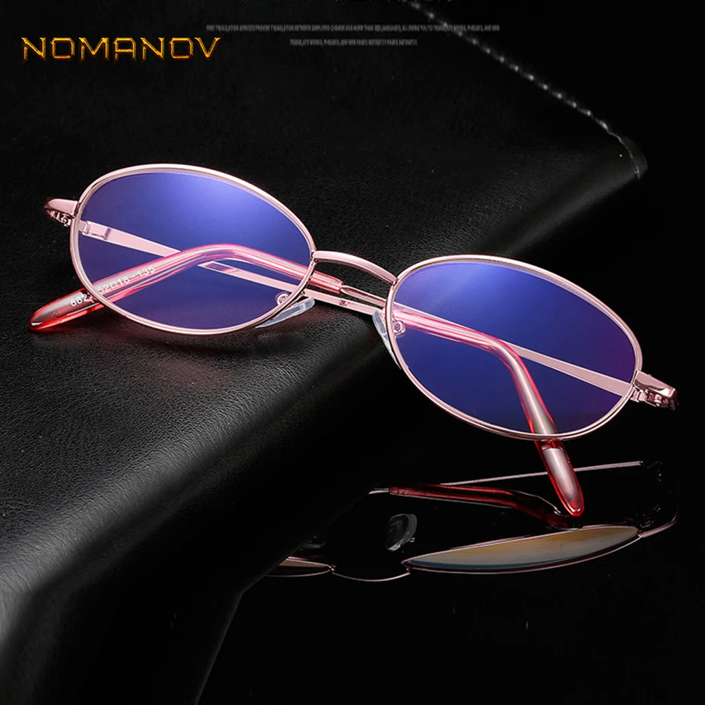 Full-rim Pink Office Lady Oval Anti-blue Light Reading Glasses +0.75 +1.25 +1.5 +2.00 +1.75 TO +4 with Case PC TV Mobile Phone