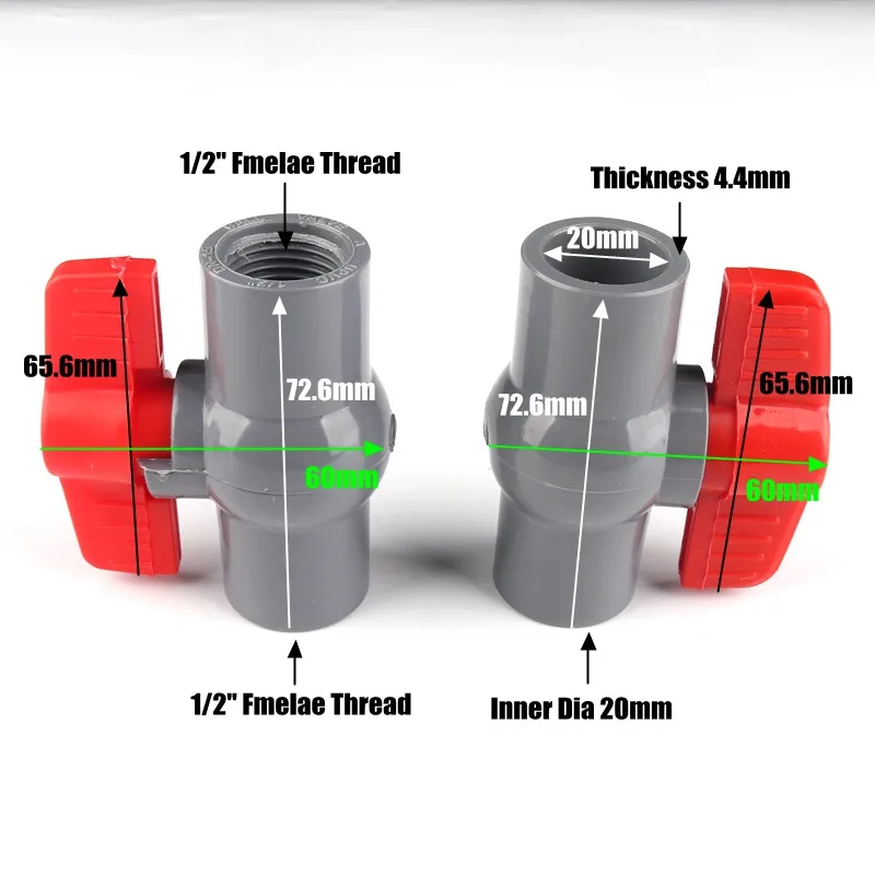 2pcs 20mm PVC Ball Valve 1/2