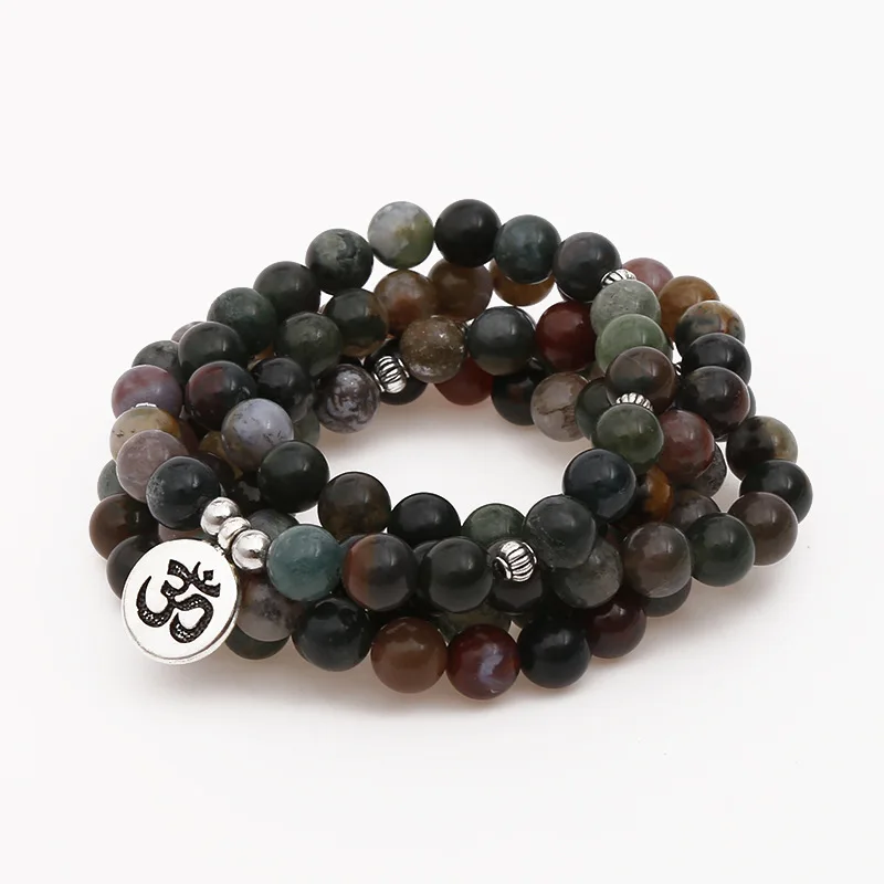 New India Onyx Stone Beads Bracelet 108 Mala Bracelet or Necklace Women Man Yoga Healing Prayer Mala Multi-layer Wrap Bracelet