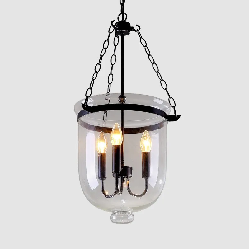 American Country Black/Rust Color Clear Glass Foyer Pendant Light Retro Dining Room Decoration Light D250MM/350MM